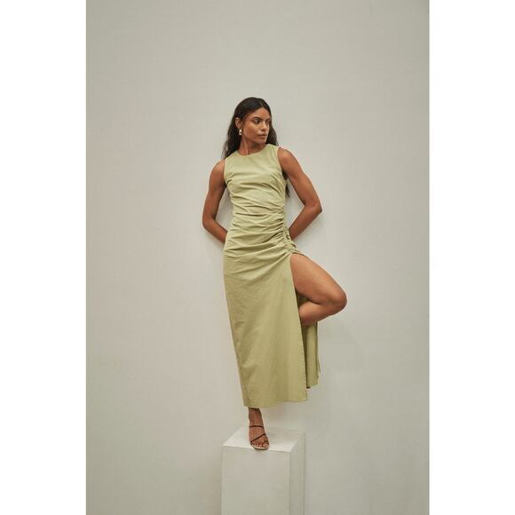 THIRD FORM Sage Green Drawn Deep Tank Maxi Side Slit A-Line Dress Size US 6 - Picture 5 of 14